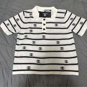 NWT - Off Brand Chanel Women's Polo in White & Black Size Small/Medium